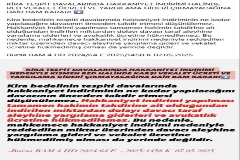 KİRA TESPİT DAVALARINDA HAKKANİYET İNDİRİMİ