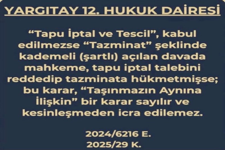 TAPU İPTAL TESCİL VE İCRA HUSUSU KARAR